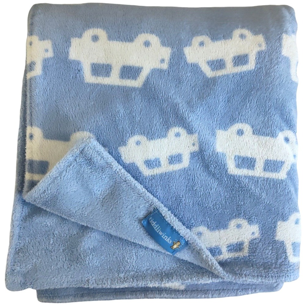 Tiddliwinks Blue White Car Baby Blanket htf Lovey Security‎ Fleece Boy